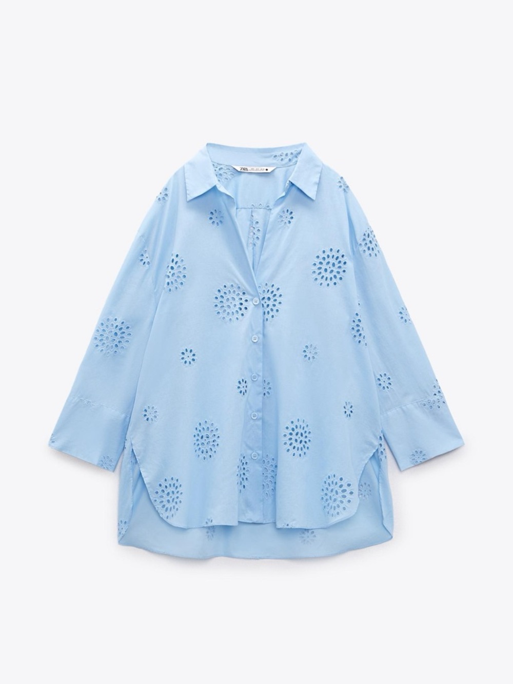 Zara Light Blue Eyelet Button-Down Shirt